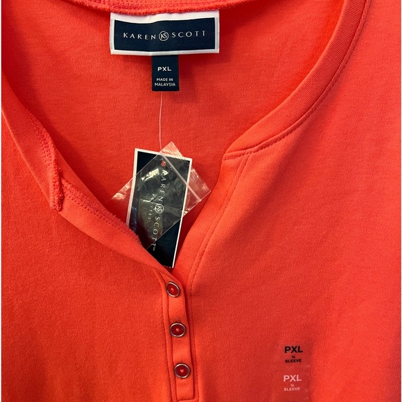 Karen Scott 3/4 Sleeve Henley Top Sz PXL NWT - Picture 3 of 5